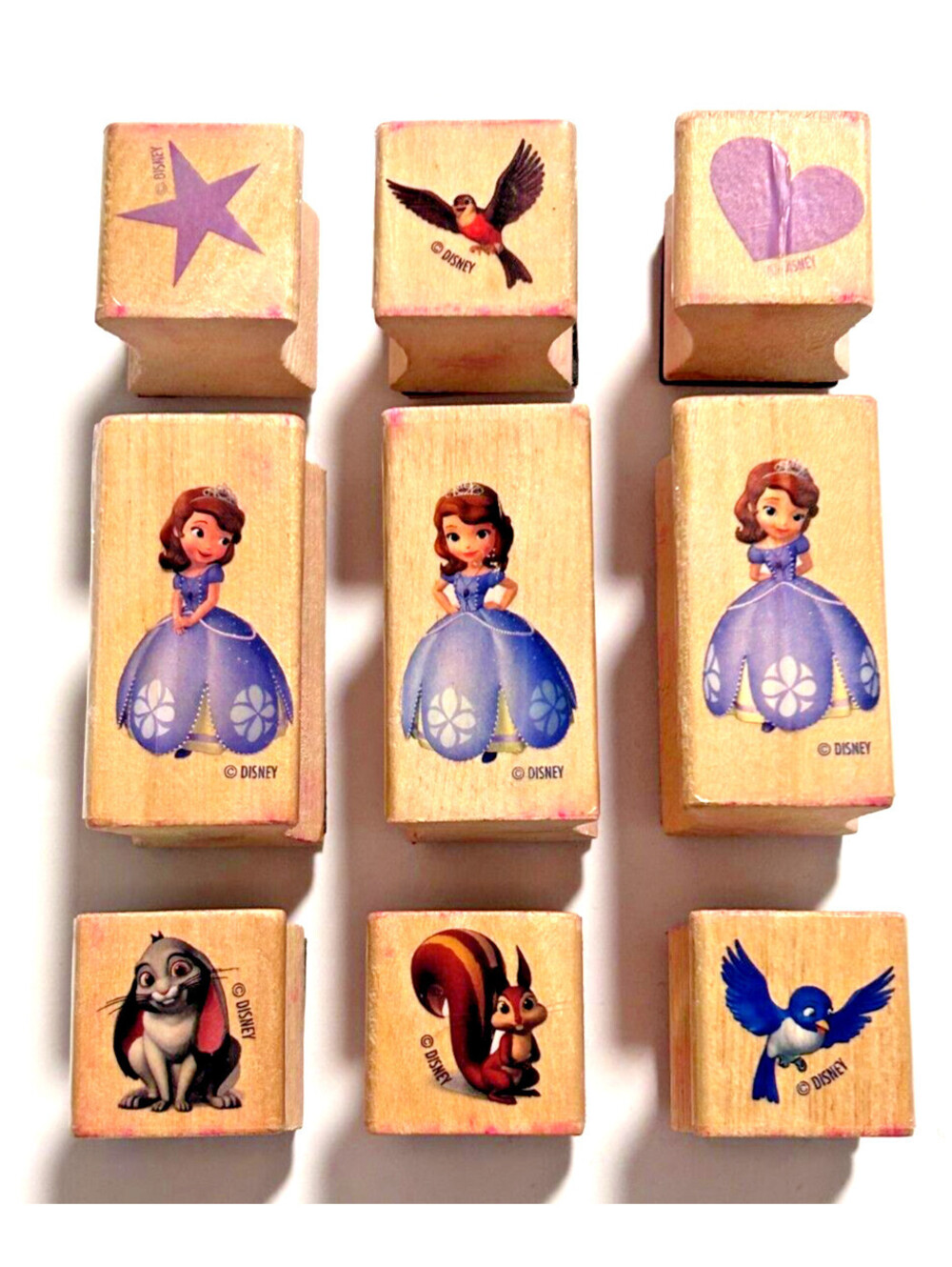 Disney Princess Sofia and Animals Wood Mounted Rubber Stamps Lot of 9 (Used)